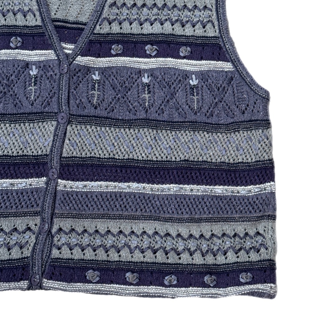 Vintage Koret Knit Sweater Vest Purple Floral Ramie Wool Blend Women's Large - Picture 5 of 7